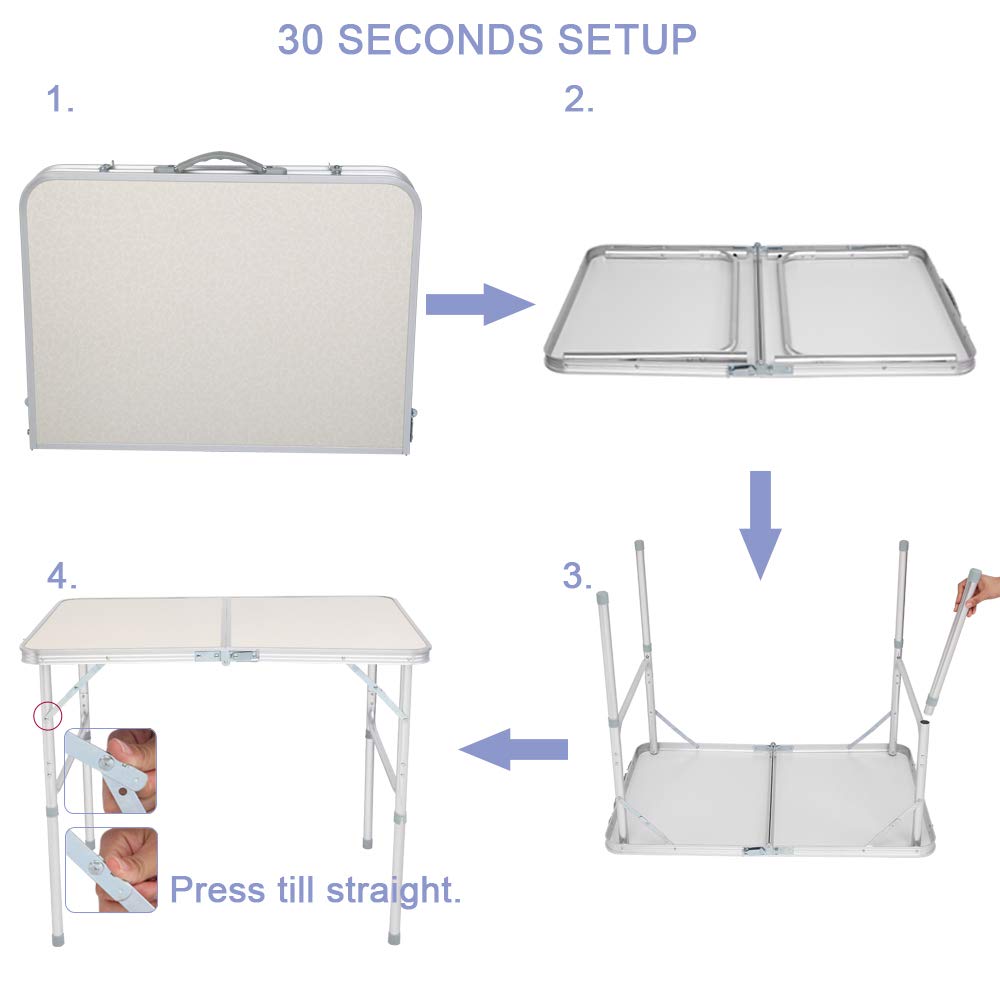3ft Lightweight Aluminum Folding Picnic Camping Table with Carry Handle H651