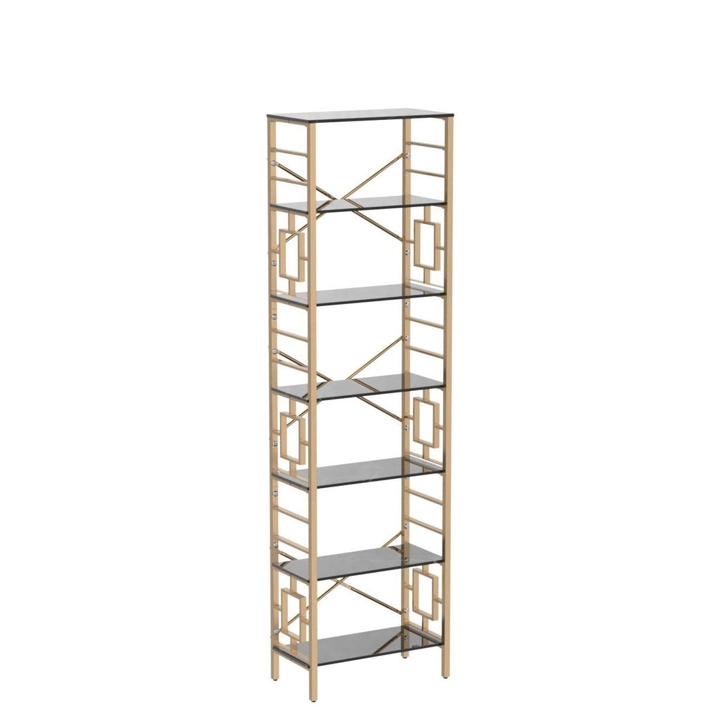 7-Tier Black Gold Metal Bookcase N9364