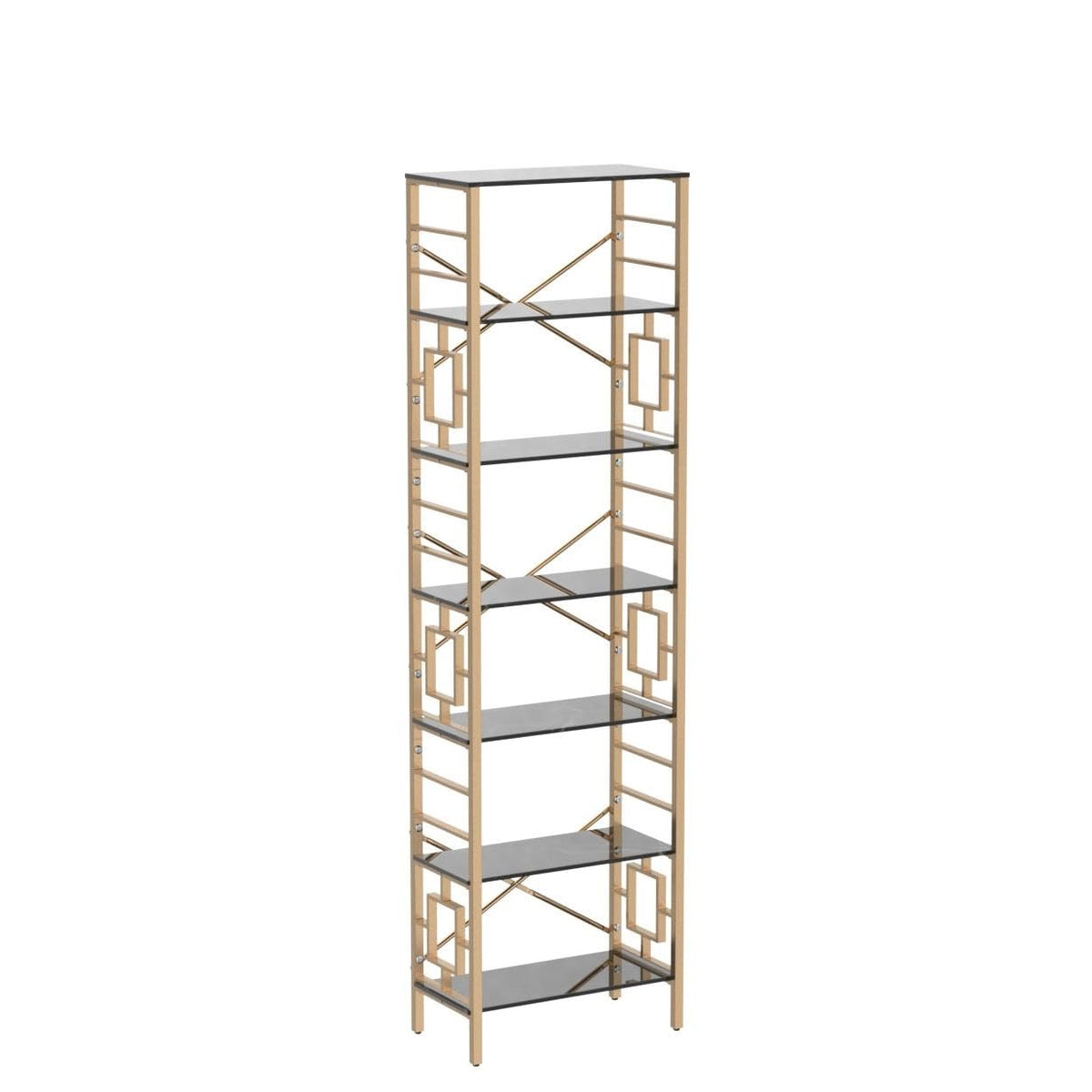 7-Tier Black Gold Metal Bookcase N9364