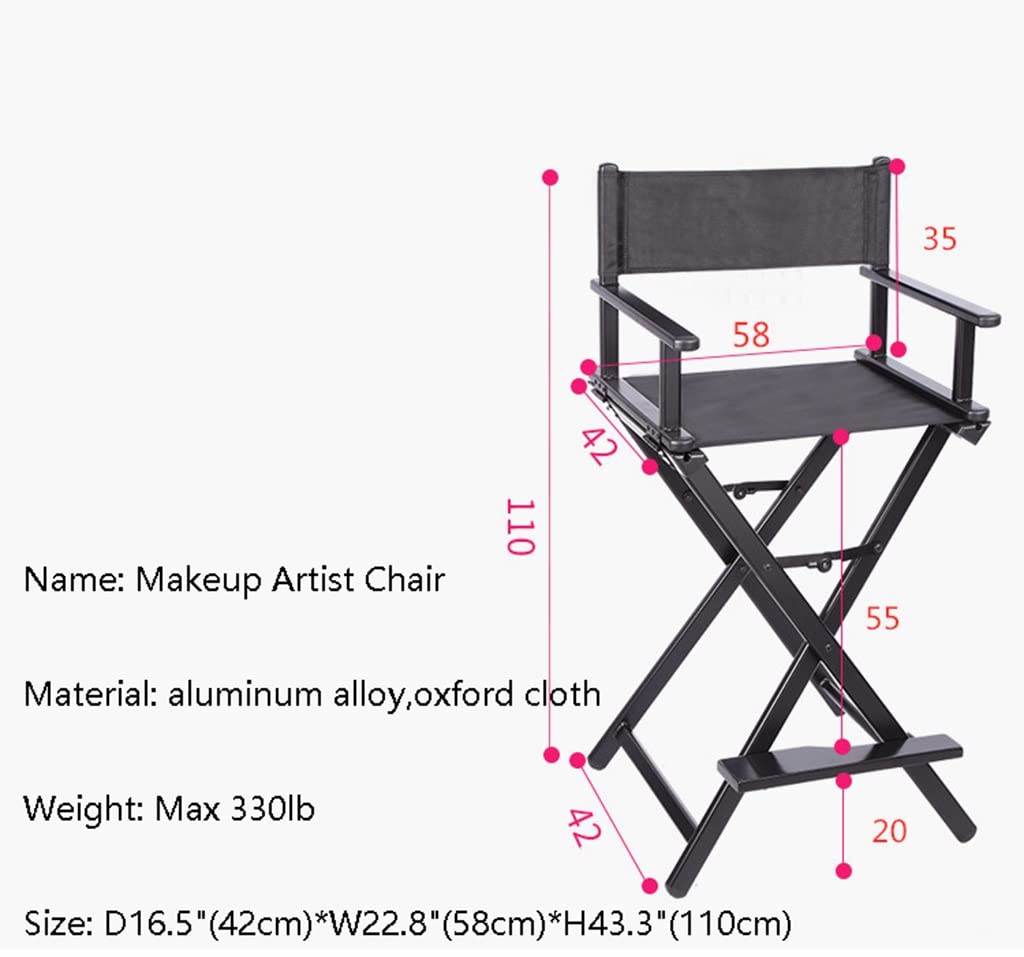 Portable Aluminum Makeup Chair Foldable Director Seat with Armrest Heavy Duty 300lb Capacity Black N32073