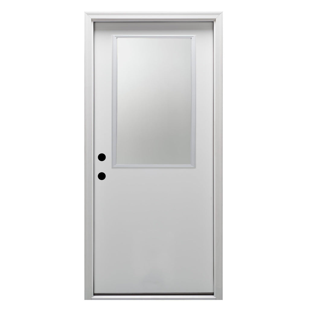 Primed Fiberglass 1/2 Lite Clear Glass Prehung Entry Door 36" x 80" D4787
