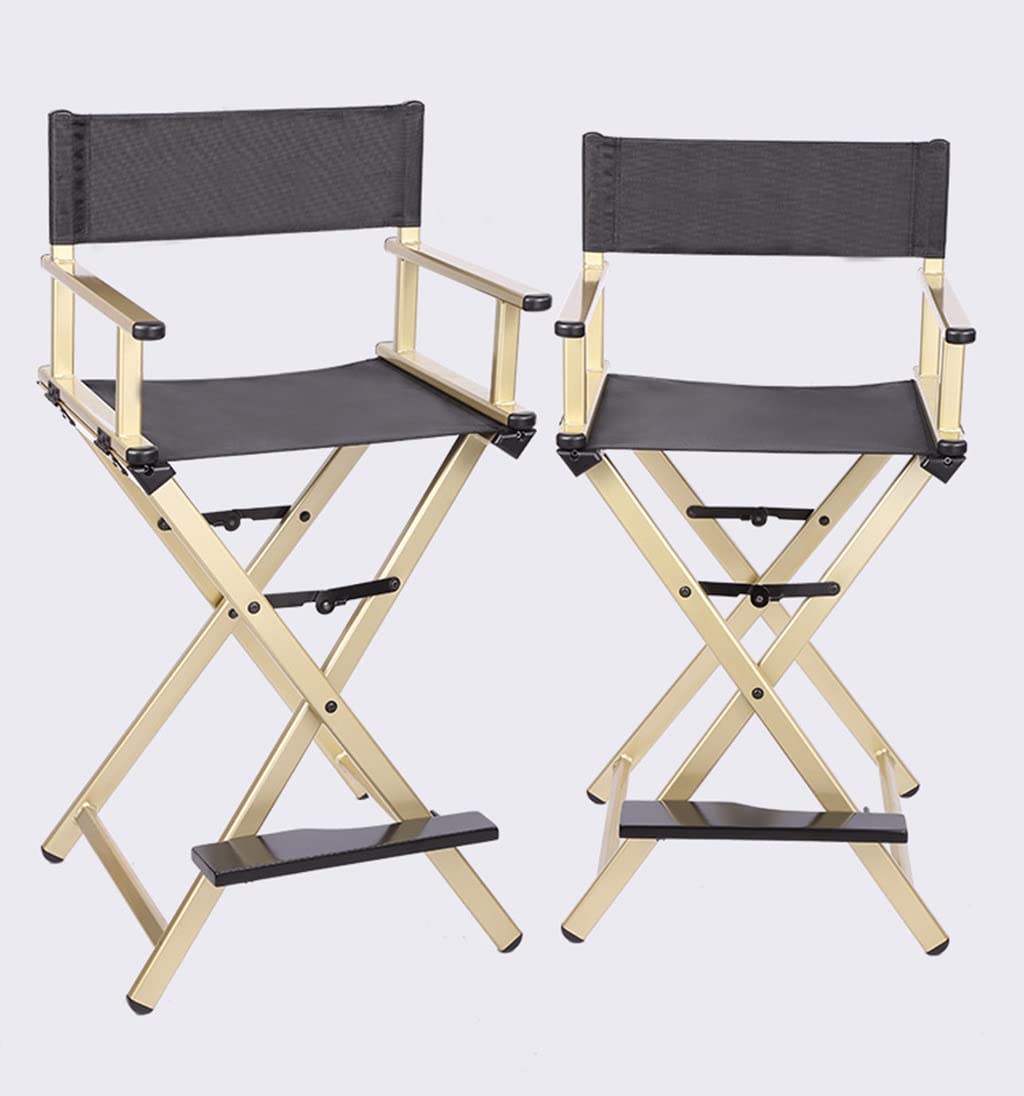 Portable Aluminum Makeup Chair Foldable Director Seat with Armrest Heavy Duty 300lb Capacity Black N32073