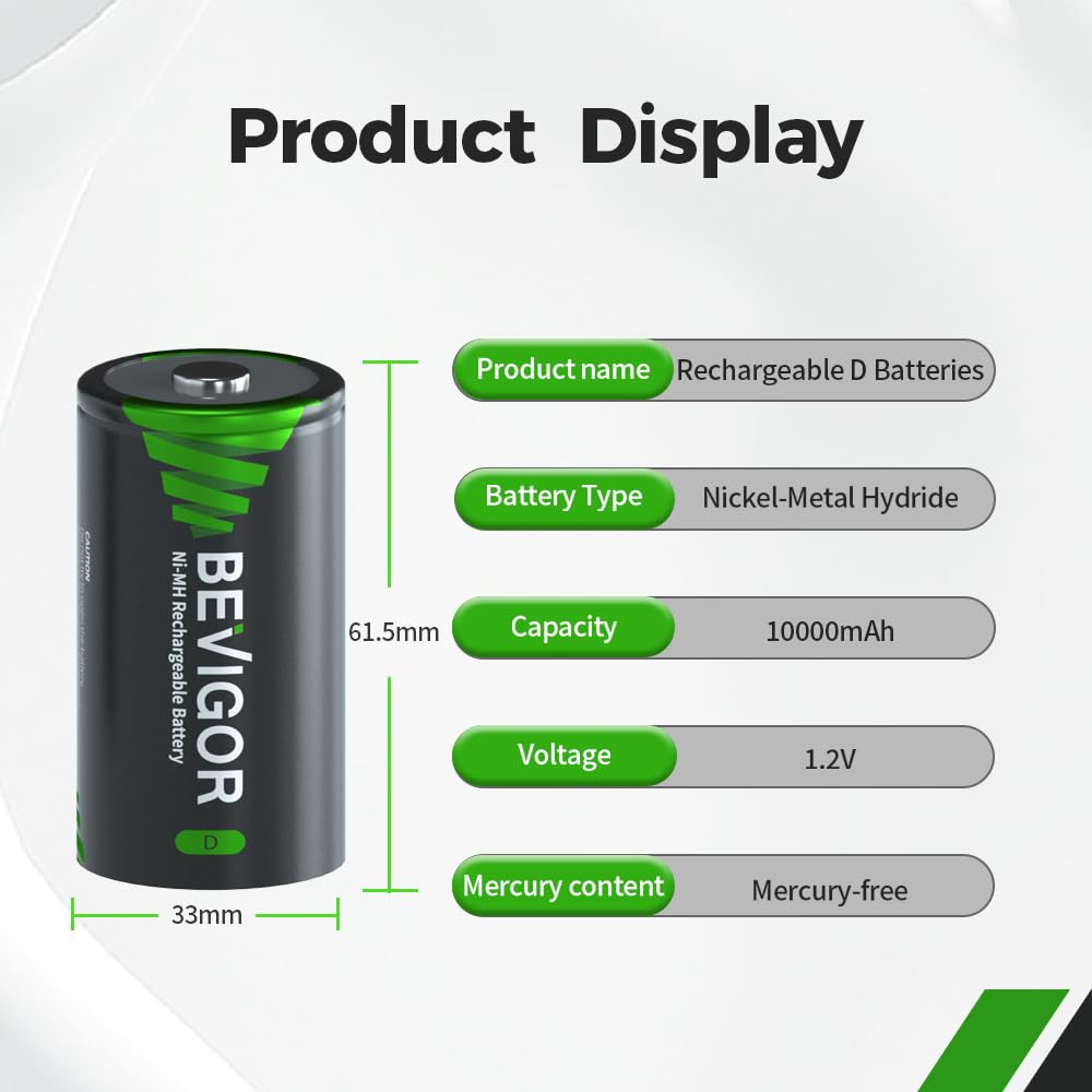 Rechargeable D Batteries 10000mAh NiMH 4 Count D678