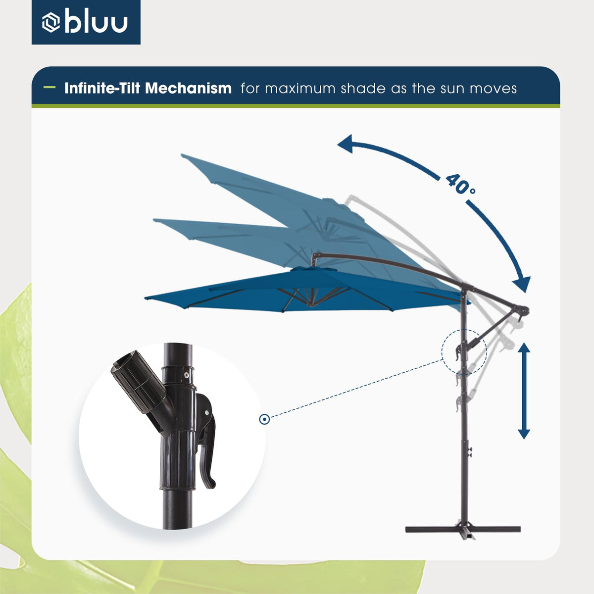 10 FT Patio Offset Umbrella with Infinite Tilt, Crank & Cross Base Q734032