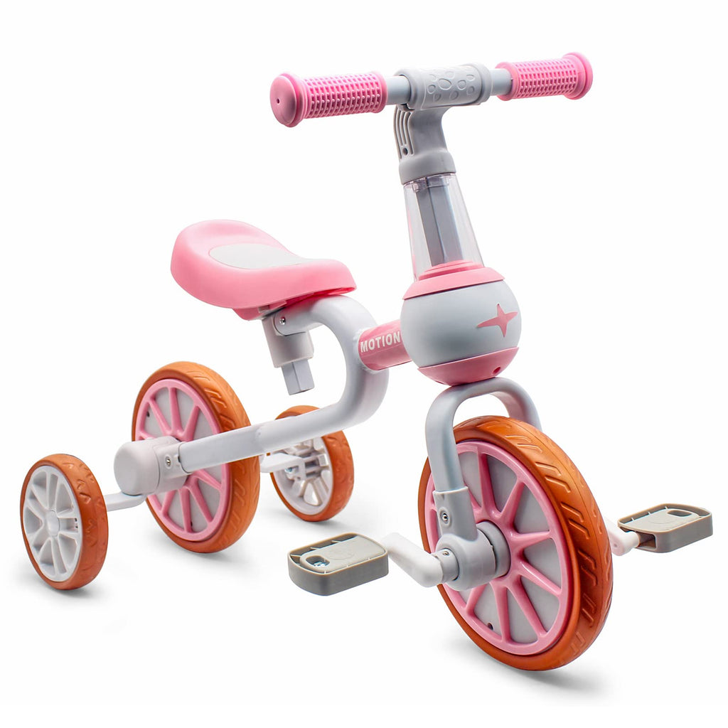 3 in 1 Toddler Bike with Adjustable Seat, Detachable Pedal and Training Wheels, Pink H86455