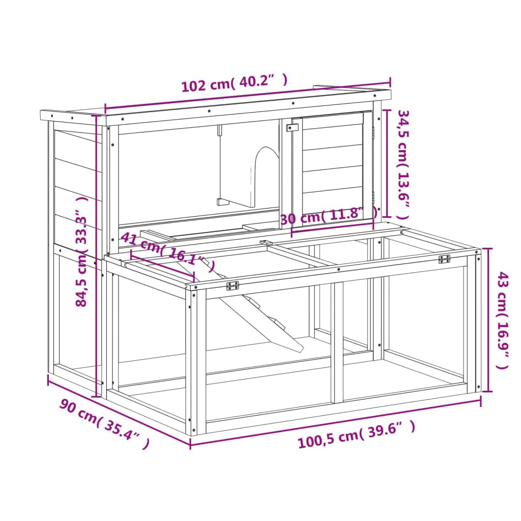 2-Tier Wooden Rabbit Hutch with Run R679