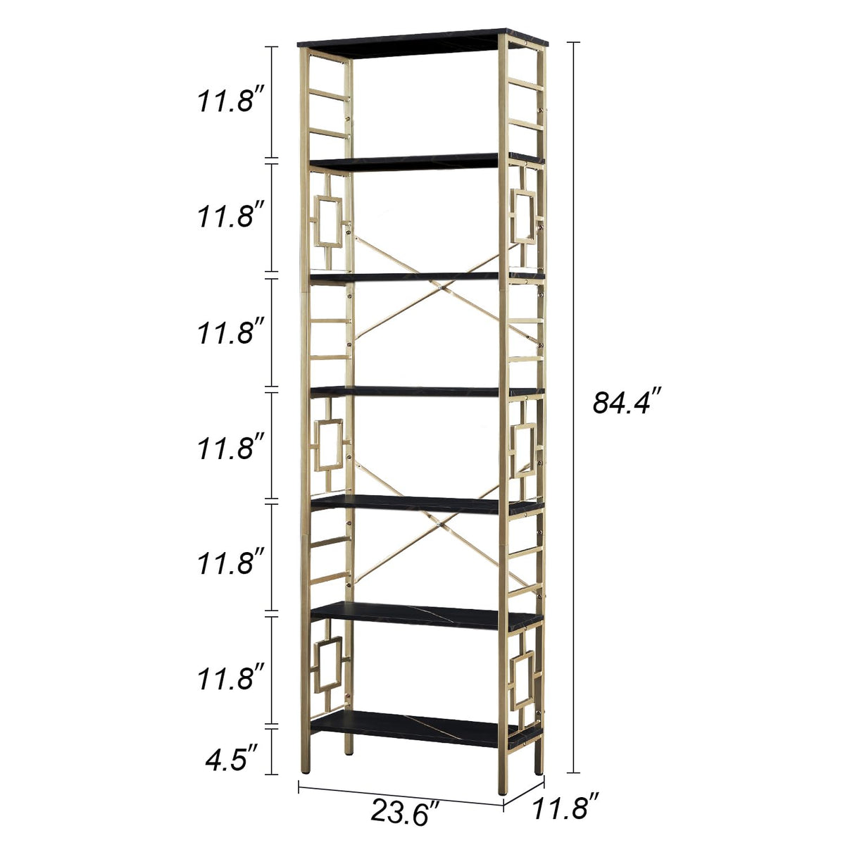 7-Tier Black Gold Metal Bookcase N9364