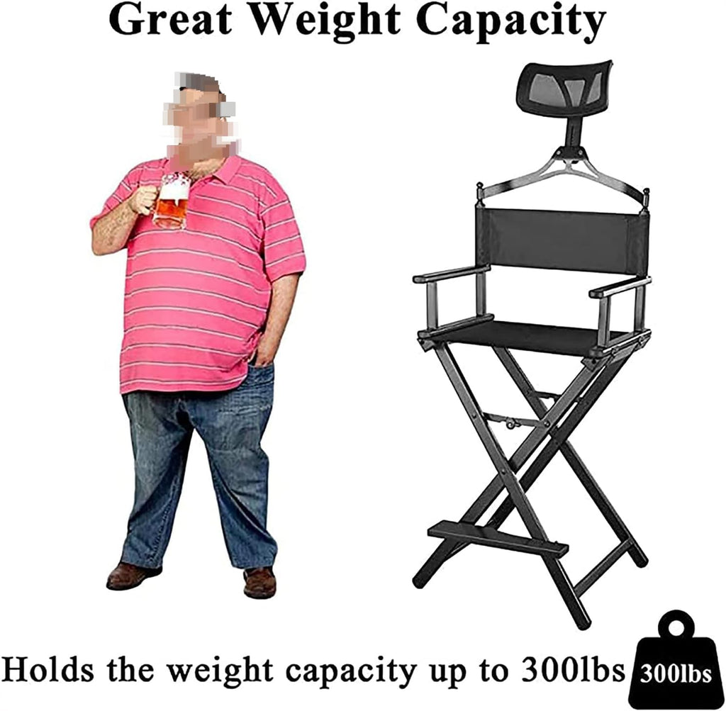 Portable Aluminum Makeup Chair Foldable Director Seat with Armrest Heavy Duty 300lb Capacity Black N32073