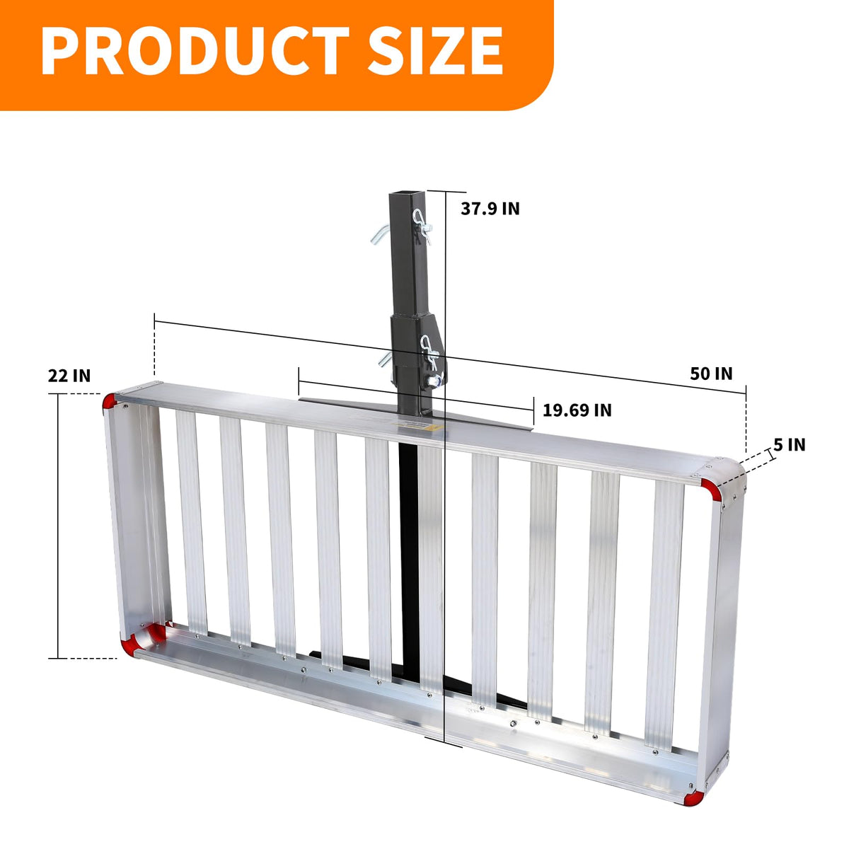 500-lb Capacity 50 inch x 22 inch Folding Aluminum Hitch Mount Cargo Carrier Basket O962