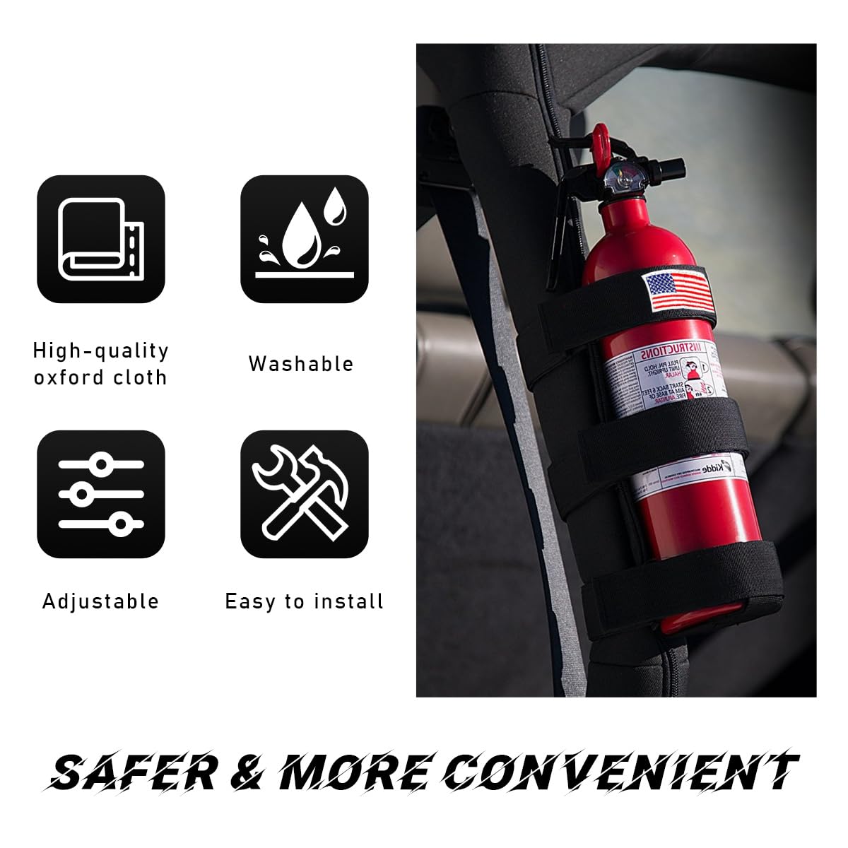Adjustable Fire Extinguisher Holder with American Flag Pattern Strap B4127