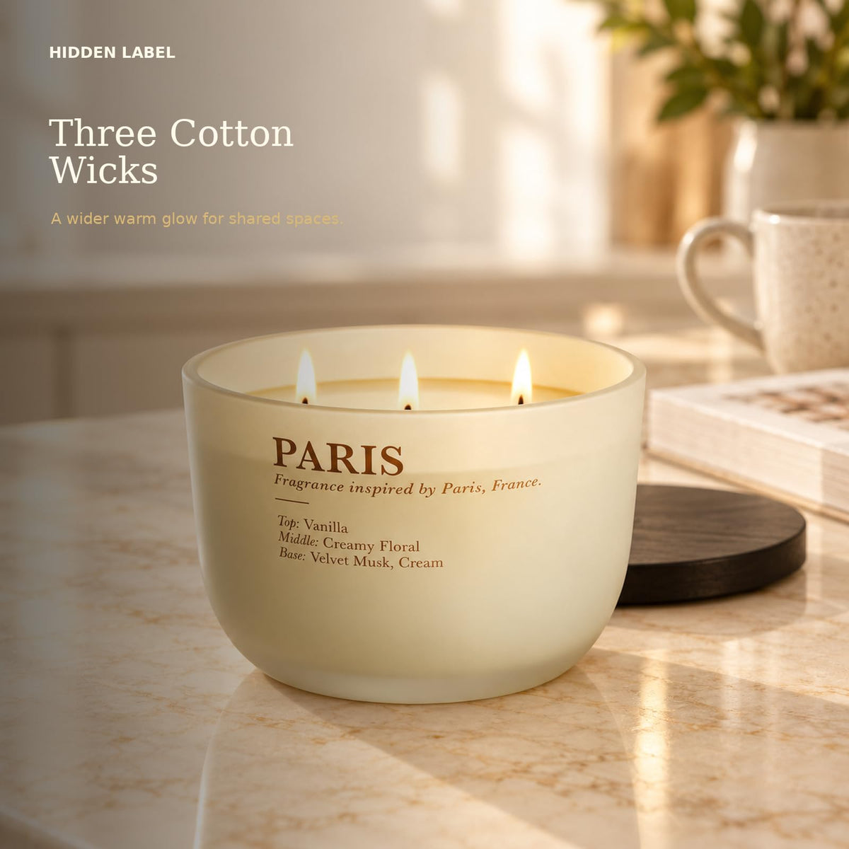 Vanilla Cream Scented Candle, 16 oz, 3-Wick Soy Wax S557183