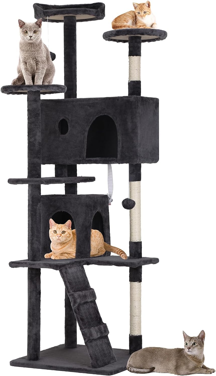 Dark Gray Cat Tree Tower with Scratching Posts F84677