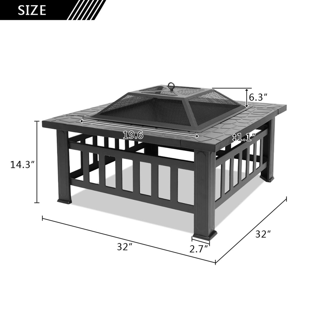 32in Square Metal Fire Pit Table I452910