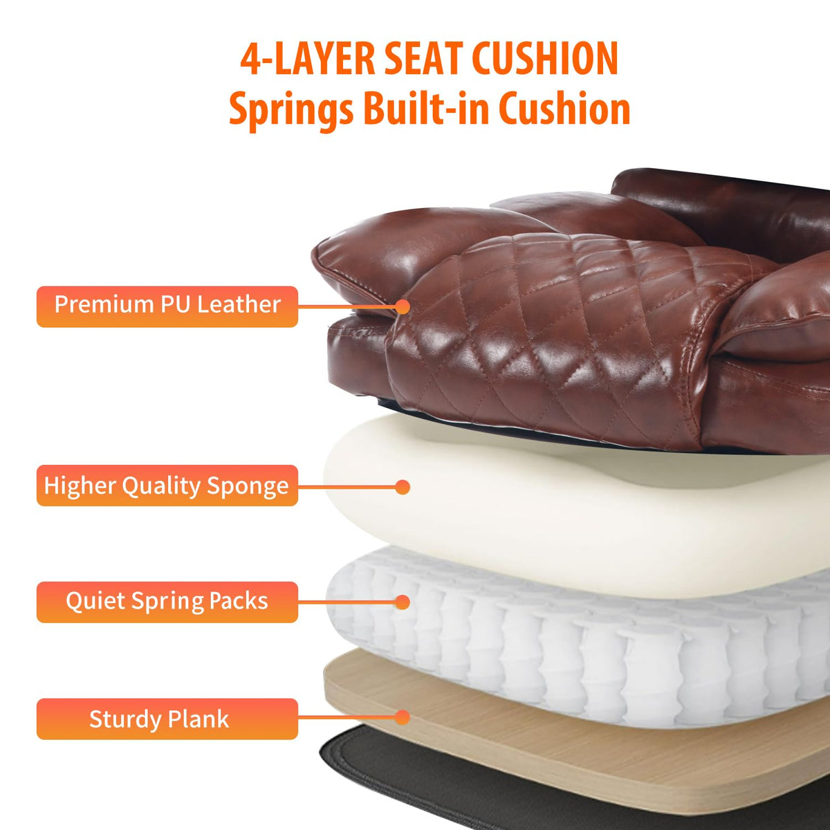 Brown Reclining Ergonomic Office Chair with Footrest E9362