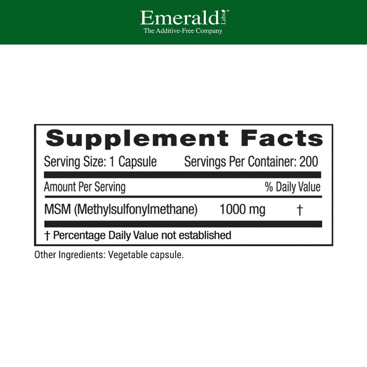 MSM 1000mg 200 Vegetable Capsules C9316