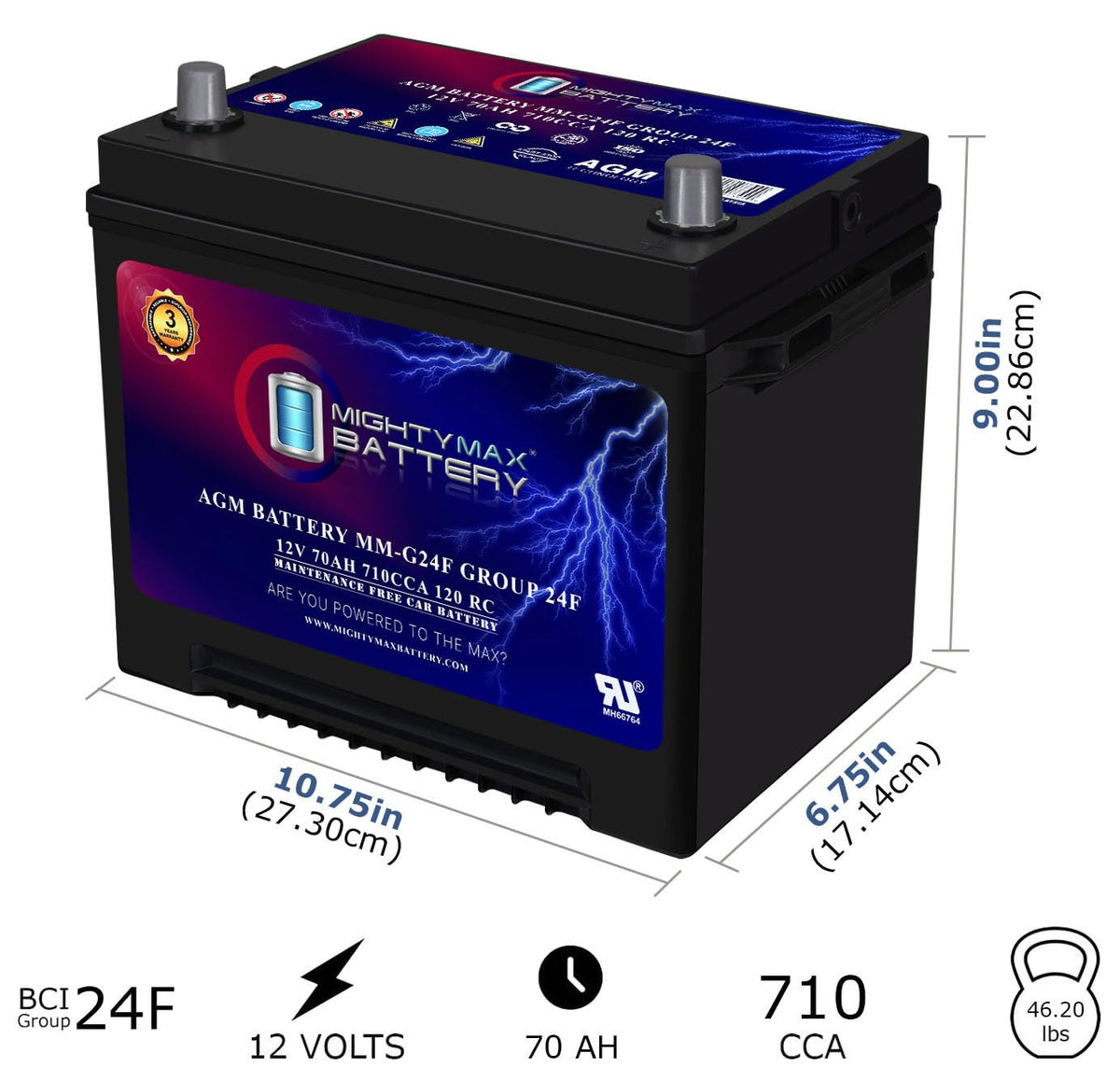 12V 70Ah AGM Replacement Battery H938