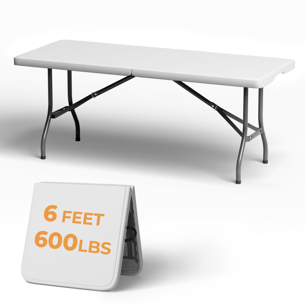 6FT Folding Table with Carry Handle, White, 1 Pack S584858