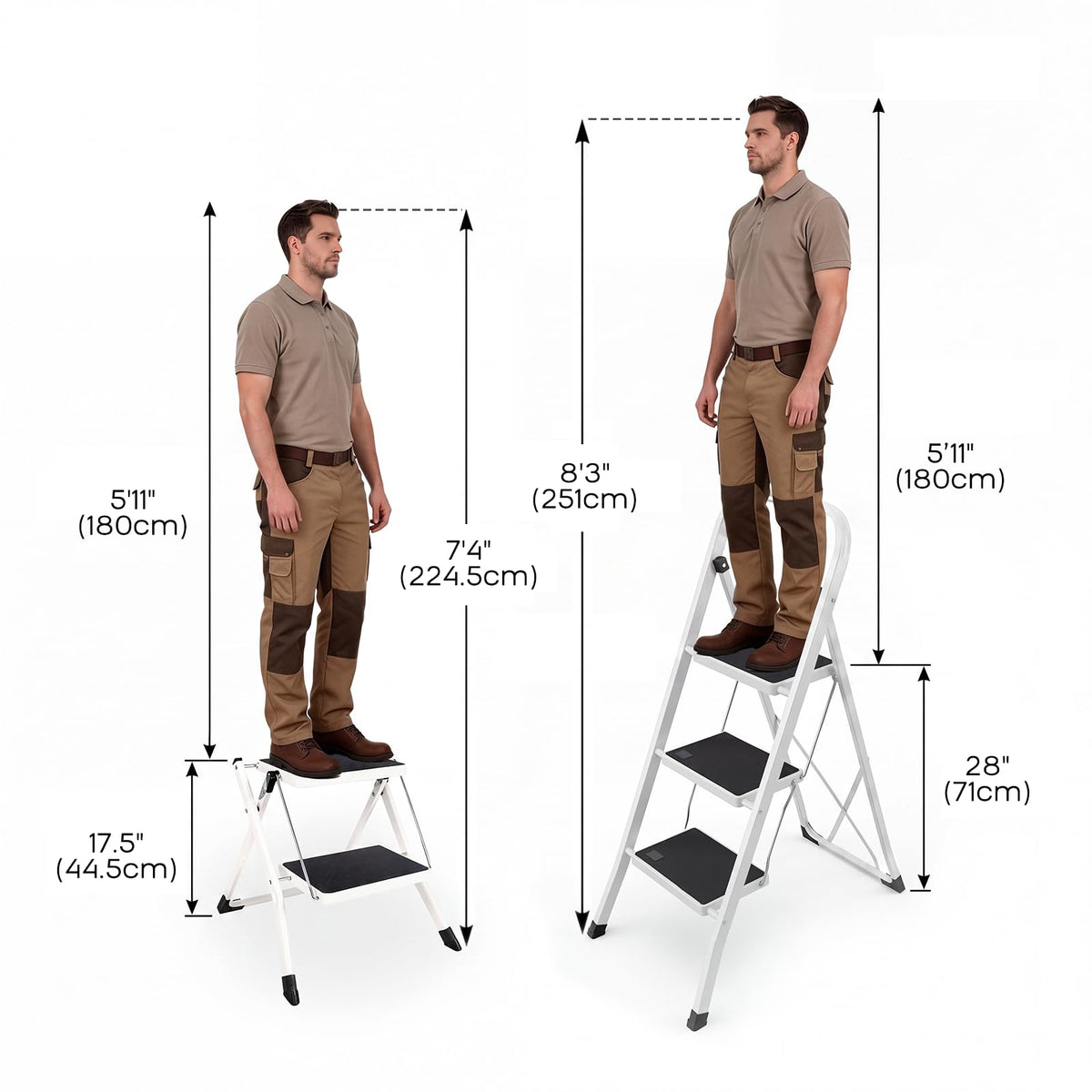 2 Step Folding Metal Step Stool with Anti-Slip Pedal S1323