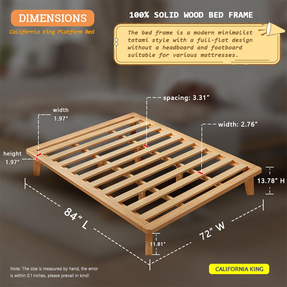 California-King Wood Platform Bed Frame L5038