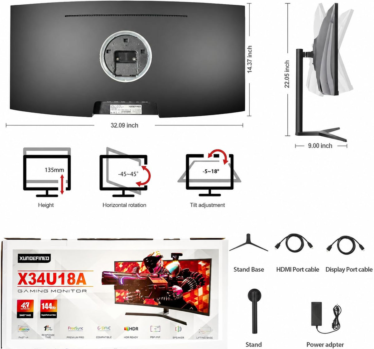 34 Inch Curved Ultrawide Gaming Monitor 180Hz UWQHD G8832