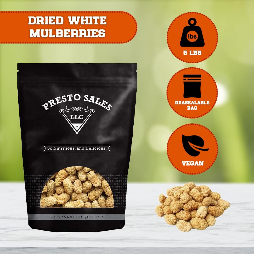Sun Dried White Mulberries 5 lbs. Resealable Pouch Z3529