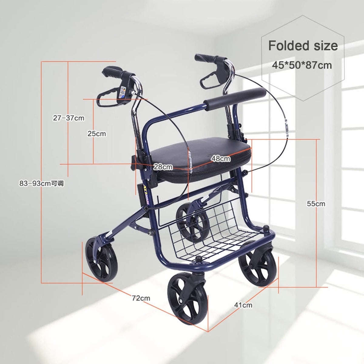 Upright Folding Rollator Walker with Seat P581