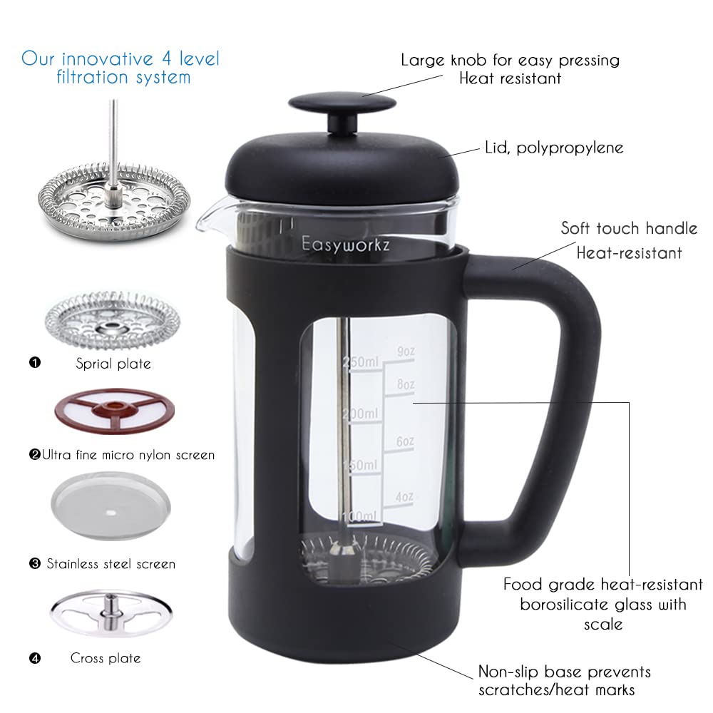 12 oz French Press Coffee Tea Maker with 10g Measuring Spoon C994