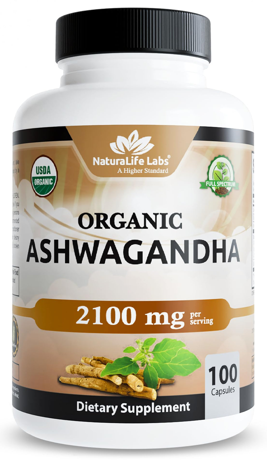 Organic Ashwagandha 2100 mg 100 Capsules Vegan Non-GMO Gluten-Free W316