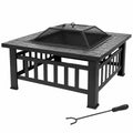 32 Inch Square Metal Wood Burning Fire Pit with Spark Screen and Poker G68227
