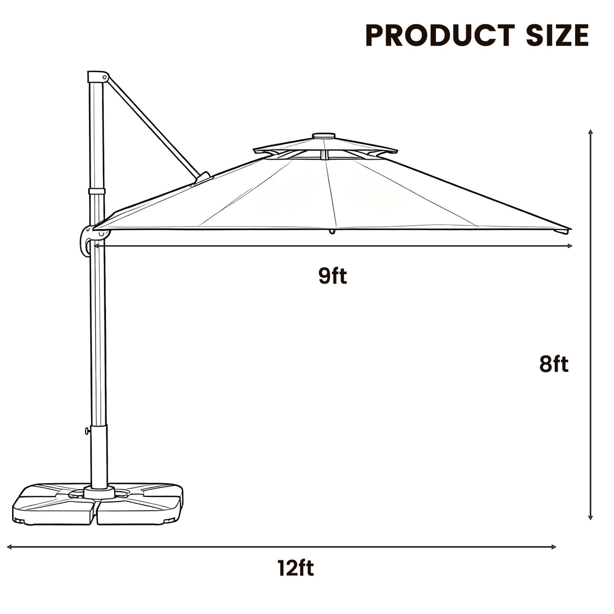 Cantilever Umbrella with Base and Lights T6783