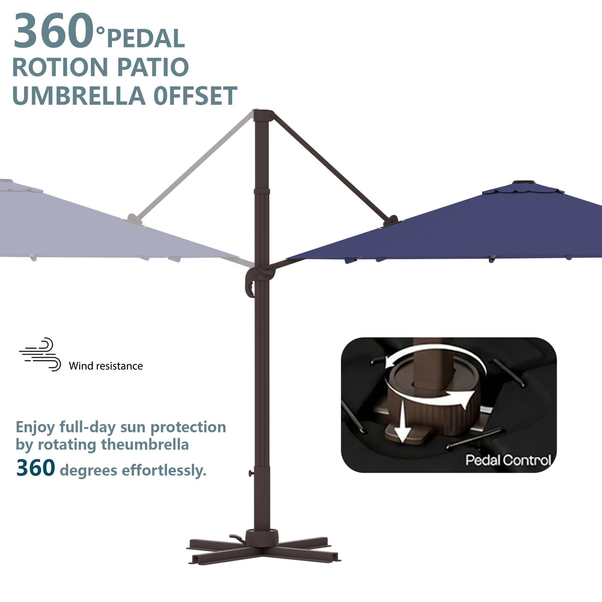 Cantilever Umbrella with Base and Lights T6783