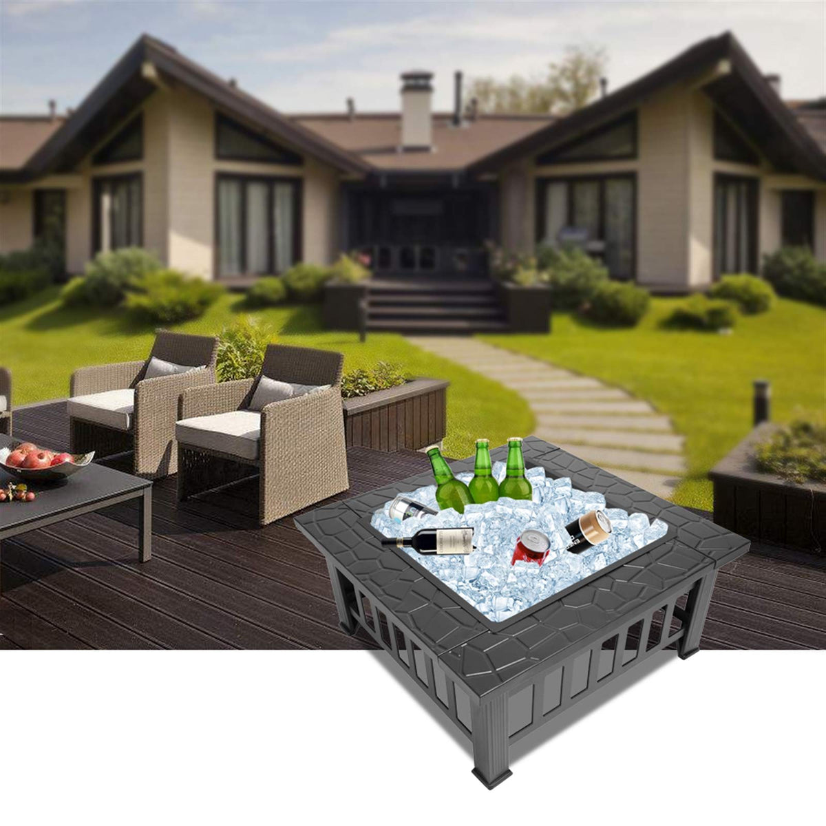 32in Square Metal Fire Pit Table I452910
