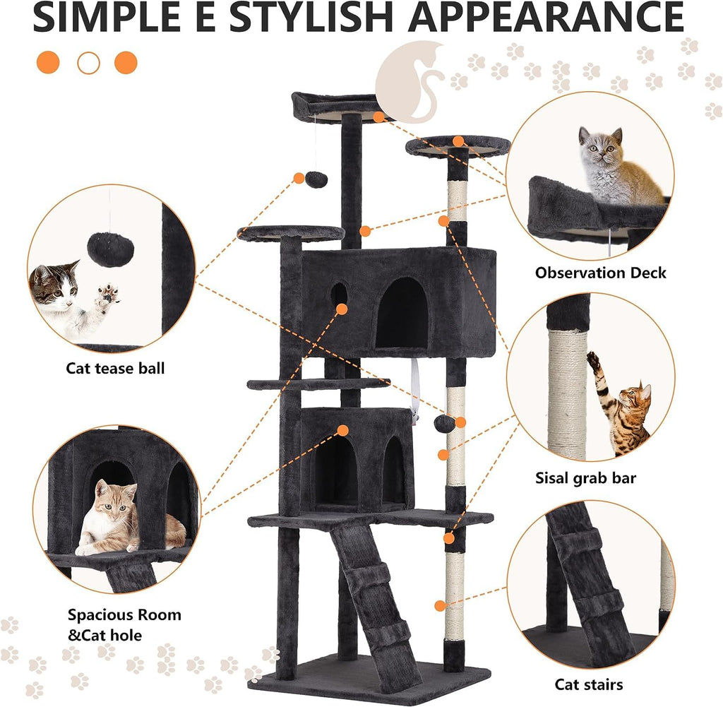 Dark Gray Cat Tree Tower with Scratching Posts F84677