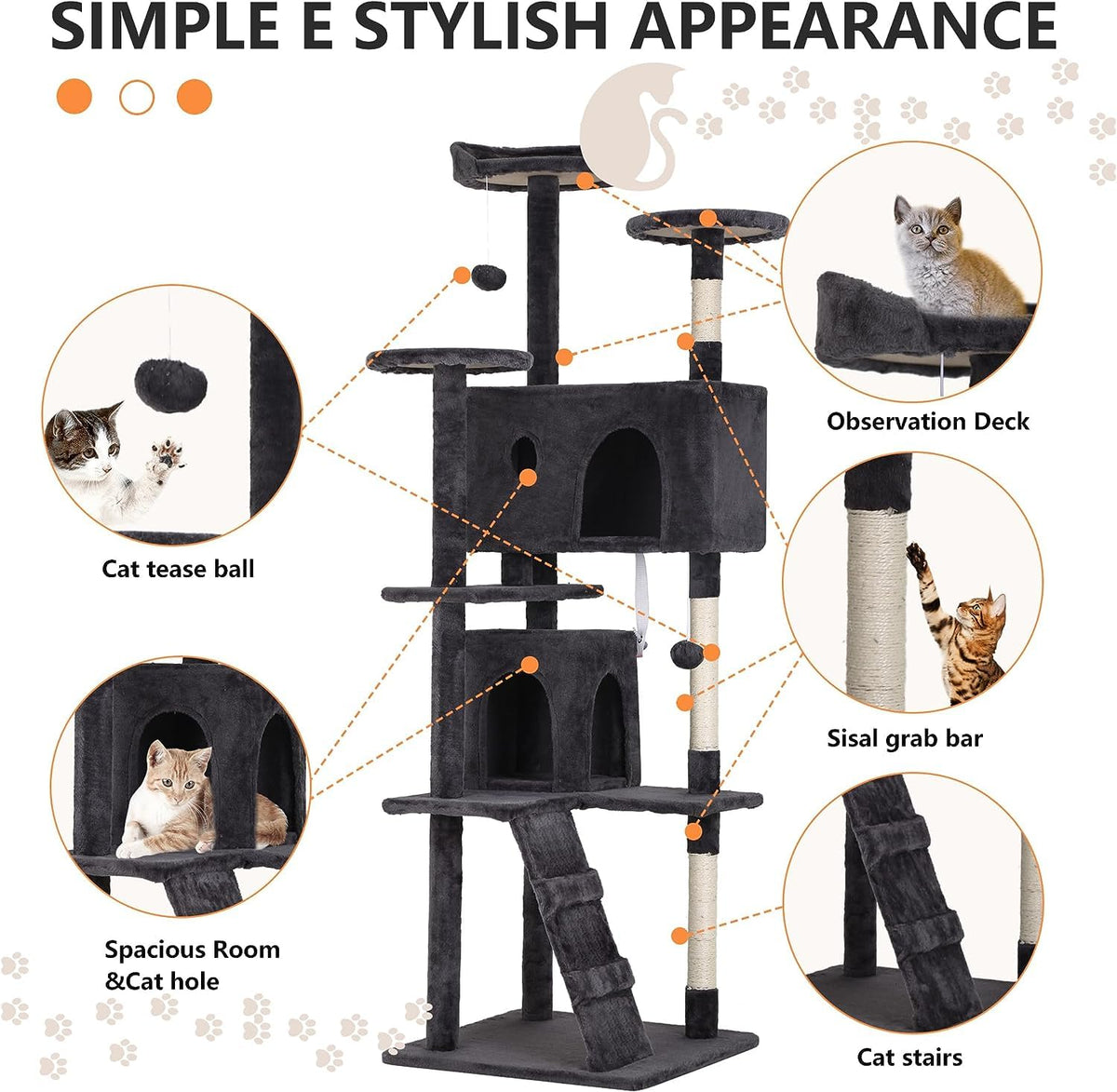 Dark Gray Cat Tree Tower with Scratching Posts F84677