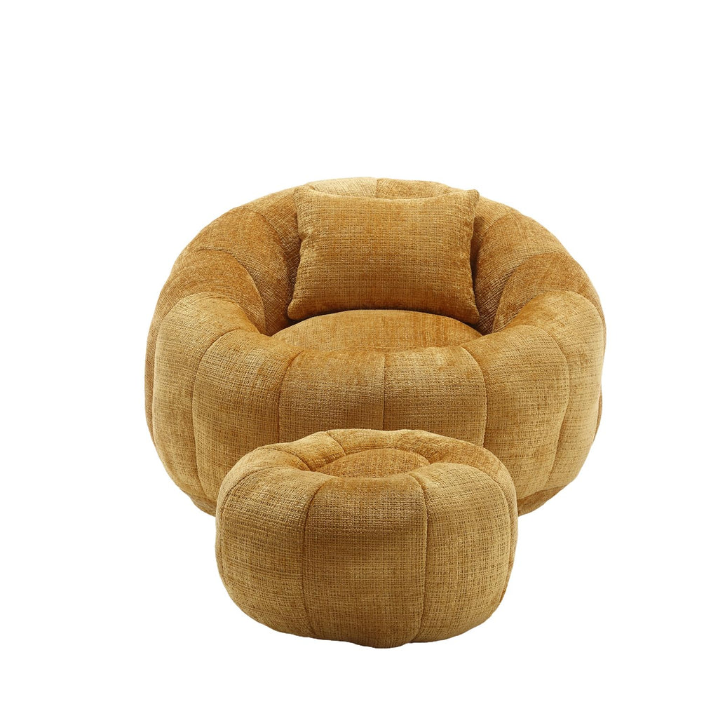 Yellow Chenille Bean Bag Chair with Ottoman and Pillow E73595