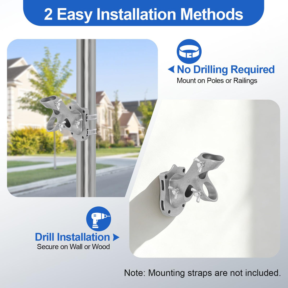 Heavy Duty Aluminum Rustproof Flag Pole Holder Wall Mount 2Pack C1754