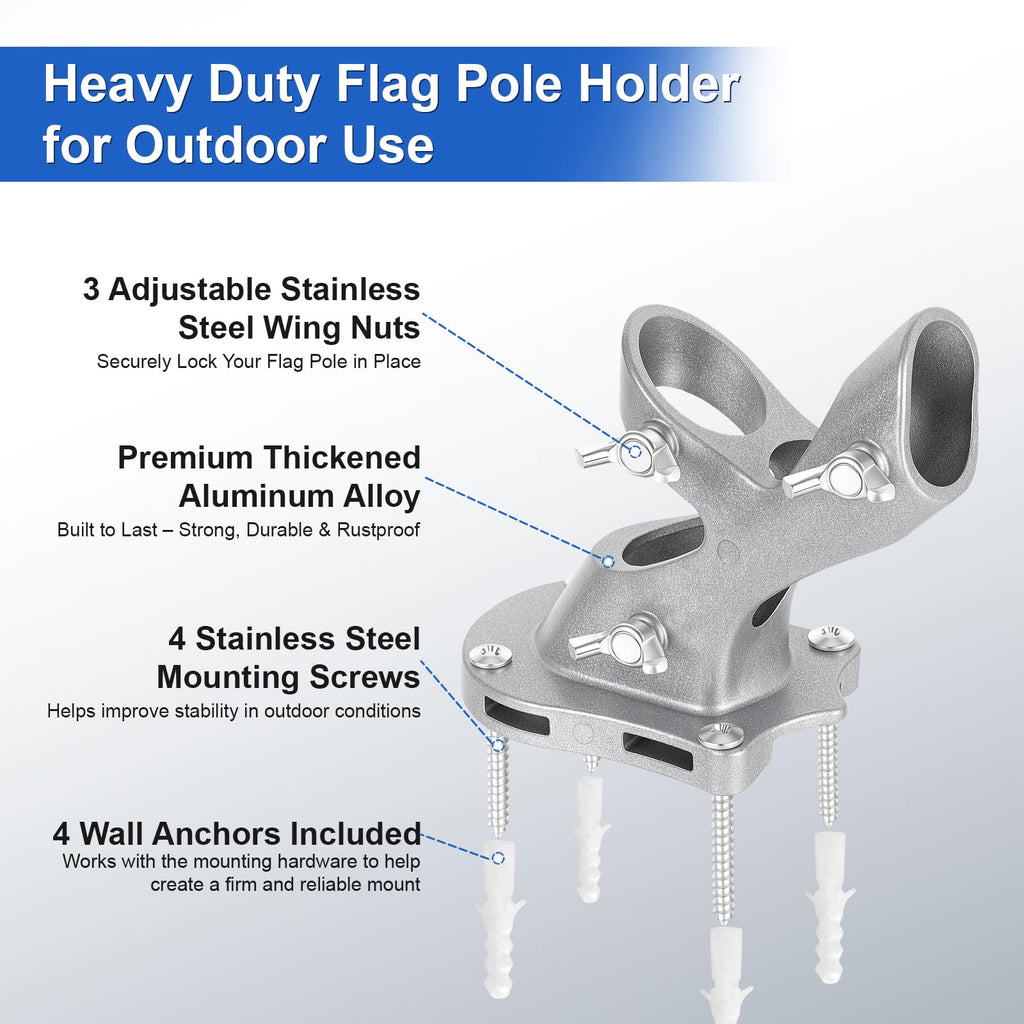 Heavy Duty Aluminum Rustproof Flag Pole Holder Wall Mount 2Pack C1754