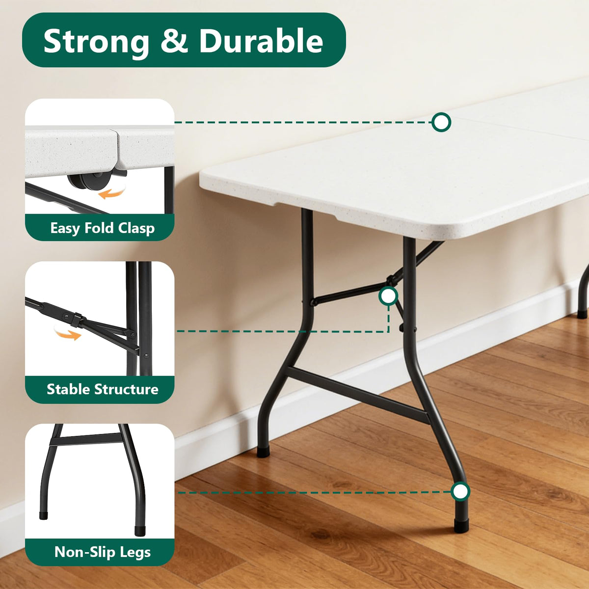 6FT White Folding Table with Steel Legs O89567