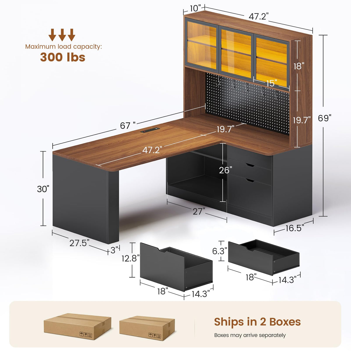 L Shaped Computer Desk with Drawer and Bookshelf O596374