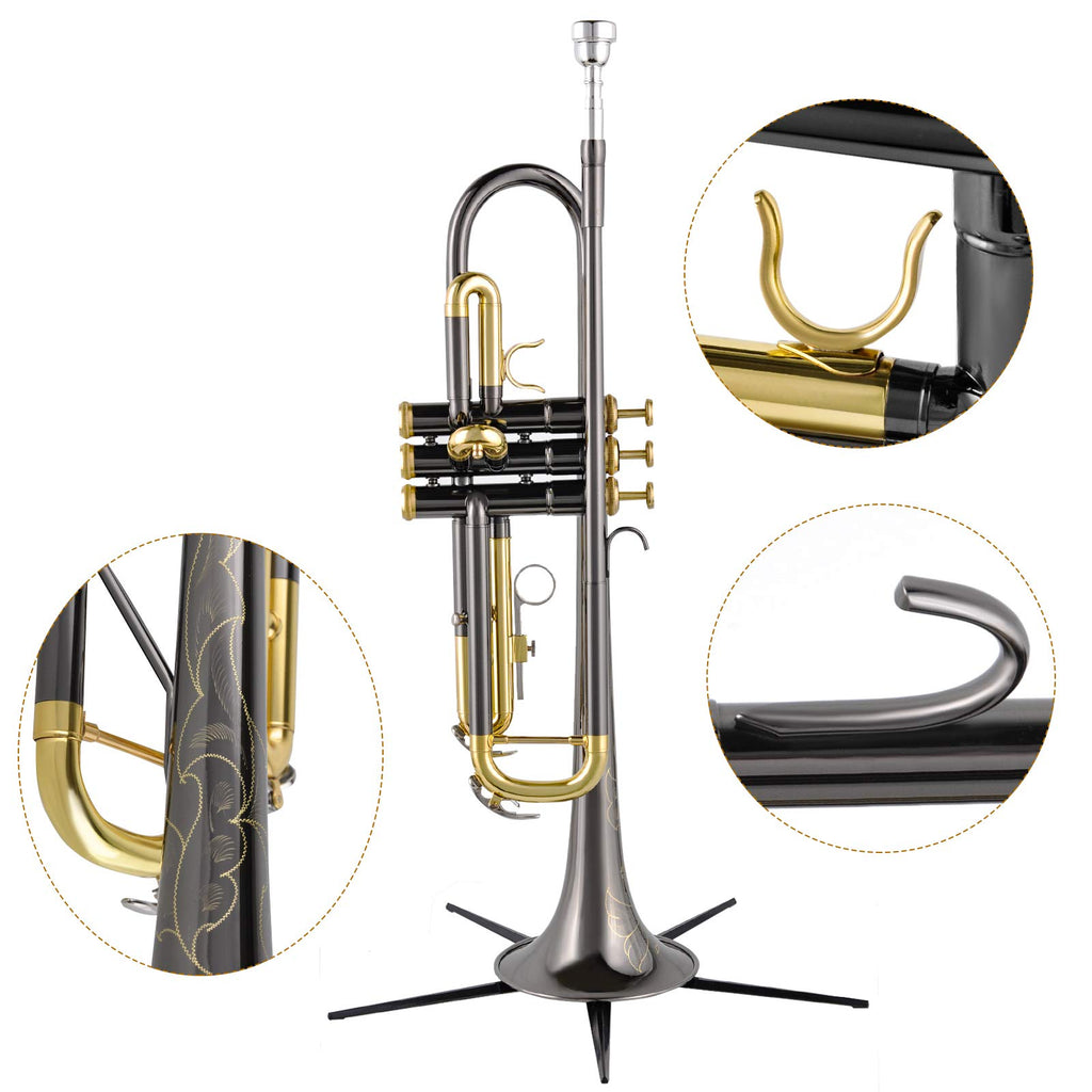 Bb Trumpet Set with Carrying Case, Gloves, 7C Mouthpiece, Tuning Rod, Black Nickel M381