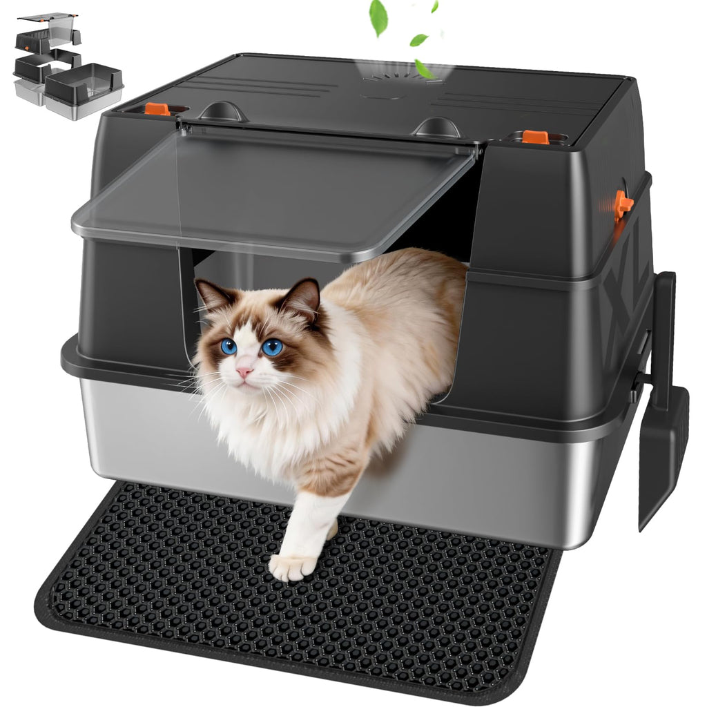 Stainless Steel High Sided Enclosed Litter Box with Lid V266