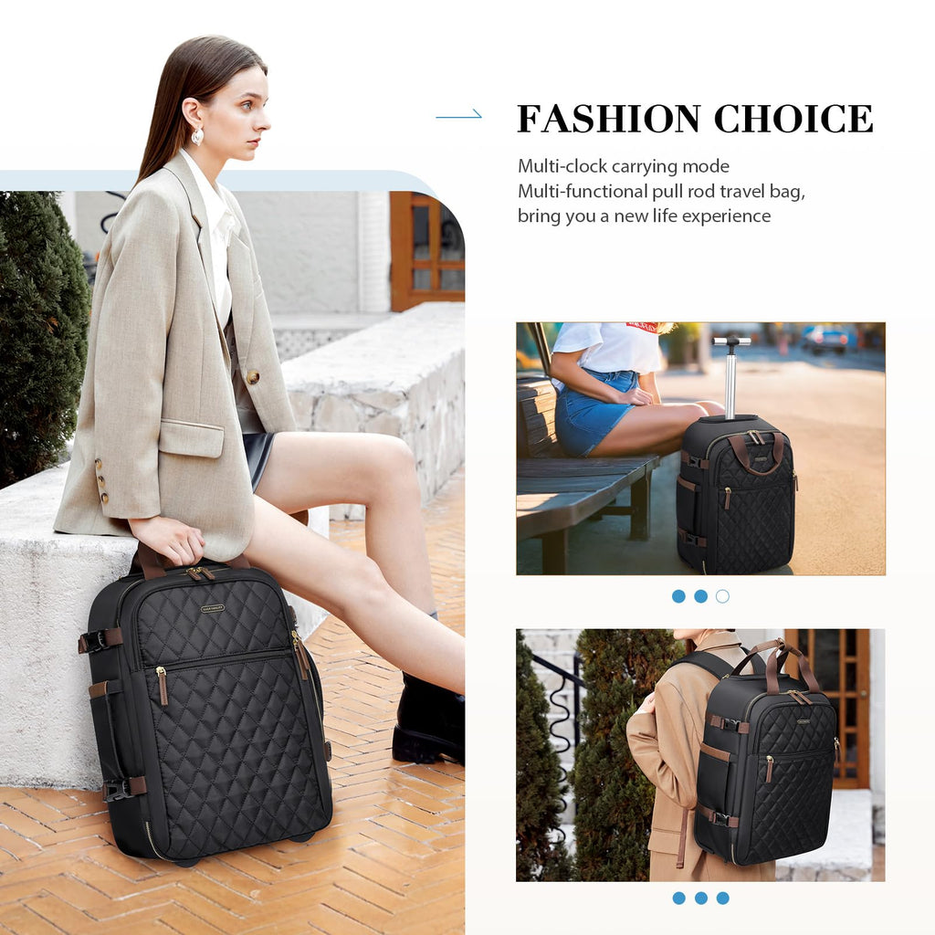 Black Rolling Laptop Backpack with Wheels H836