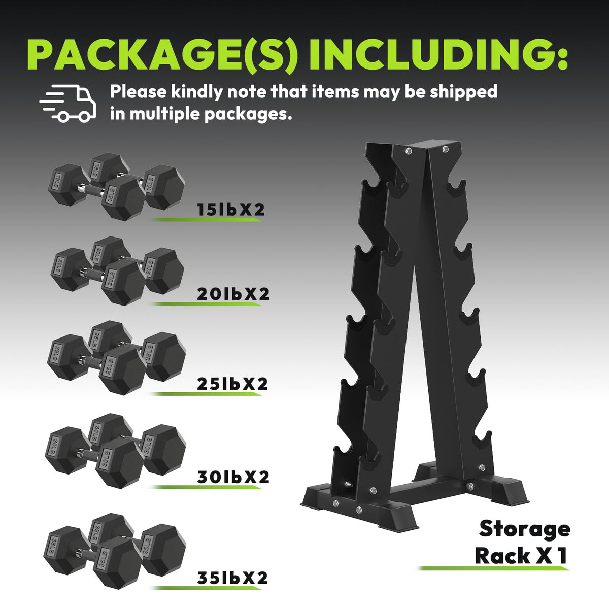 Hex Dumbbell Set with Vertical Storage Rack A835