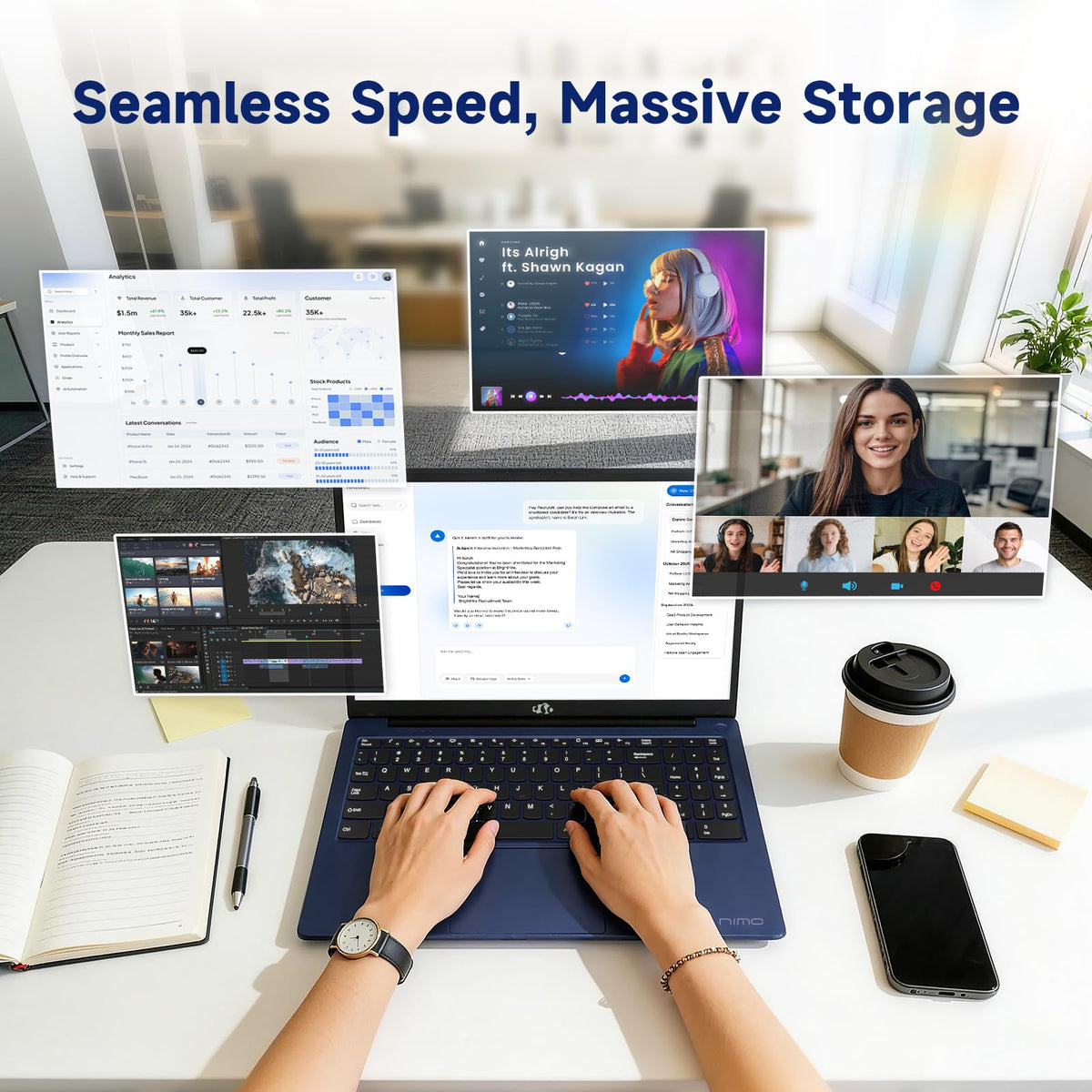 15.6" FHD Laptop 8GB RAM 256GB SSD Backlit Keyboard Fingerprint J57062