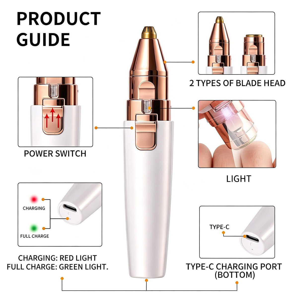 2 in 1 Electric Facial Hair Removal with LED Light Y117267