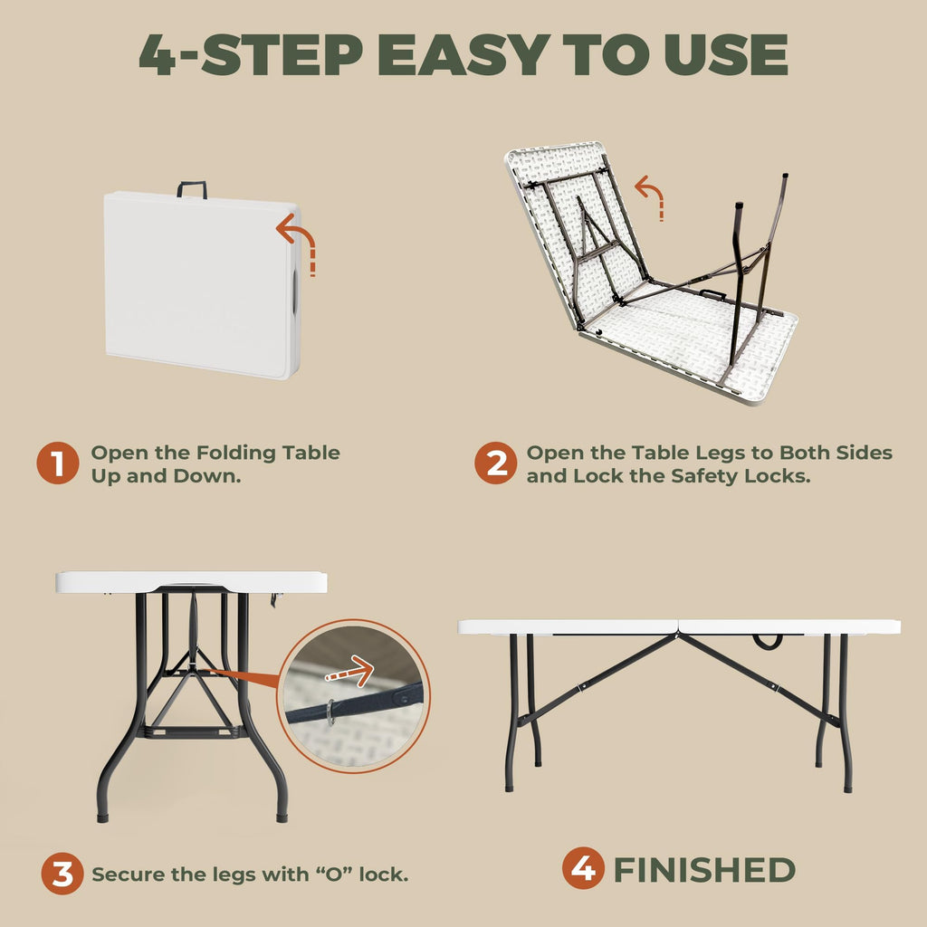 6FT Folding Table with Carry Handle, White, 1 Pack S584858