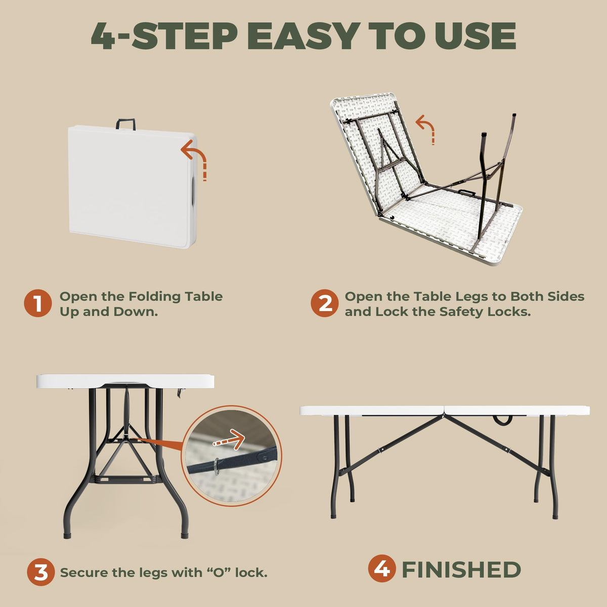 6FT Folding Table with Carry Handle, White, 1 Pack S584858