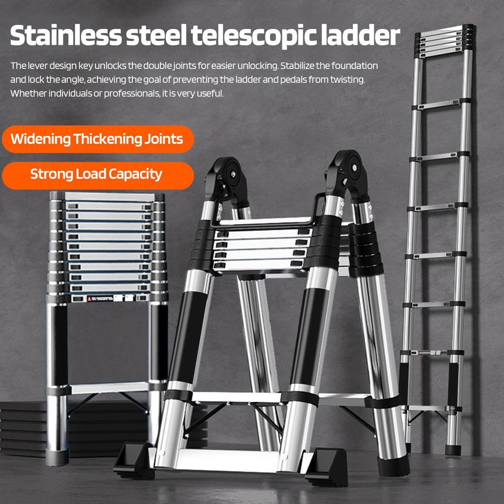 Telescoping Ladder with Locking Mechanism, Heavy Duty Aluminum 330 lbs J117494
