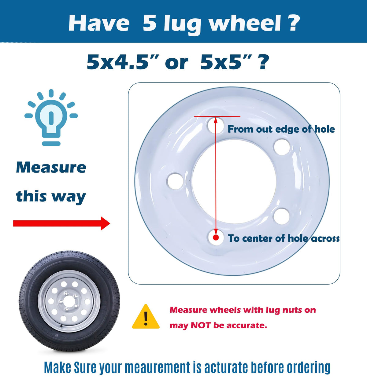 Trailer Tire Wheel ST205/75D15 6PR 101L 5X4.5 White Spoke Rim H996241