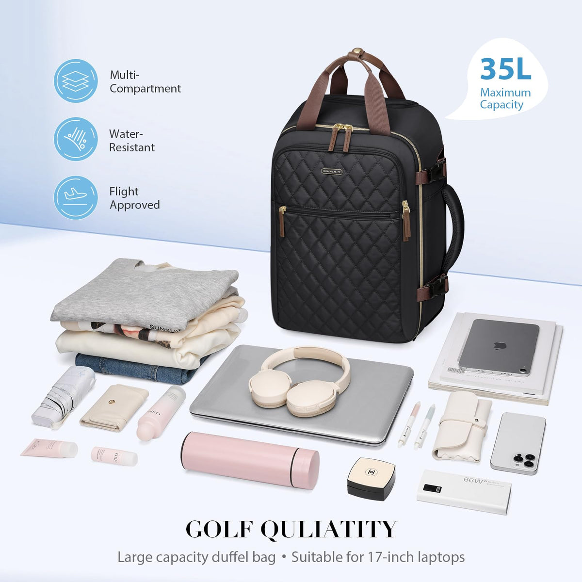 Black Rolling Laptop Backpack with Wheels H836